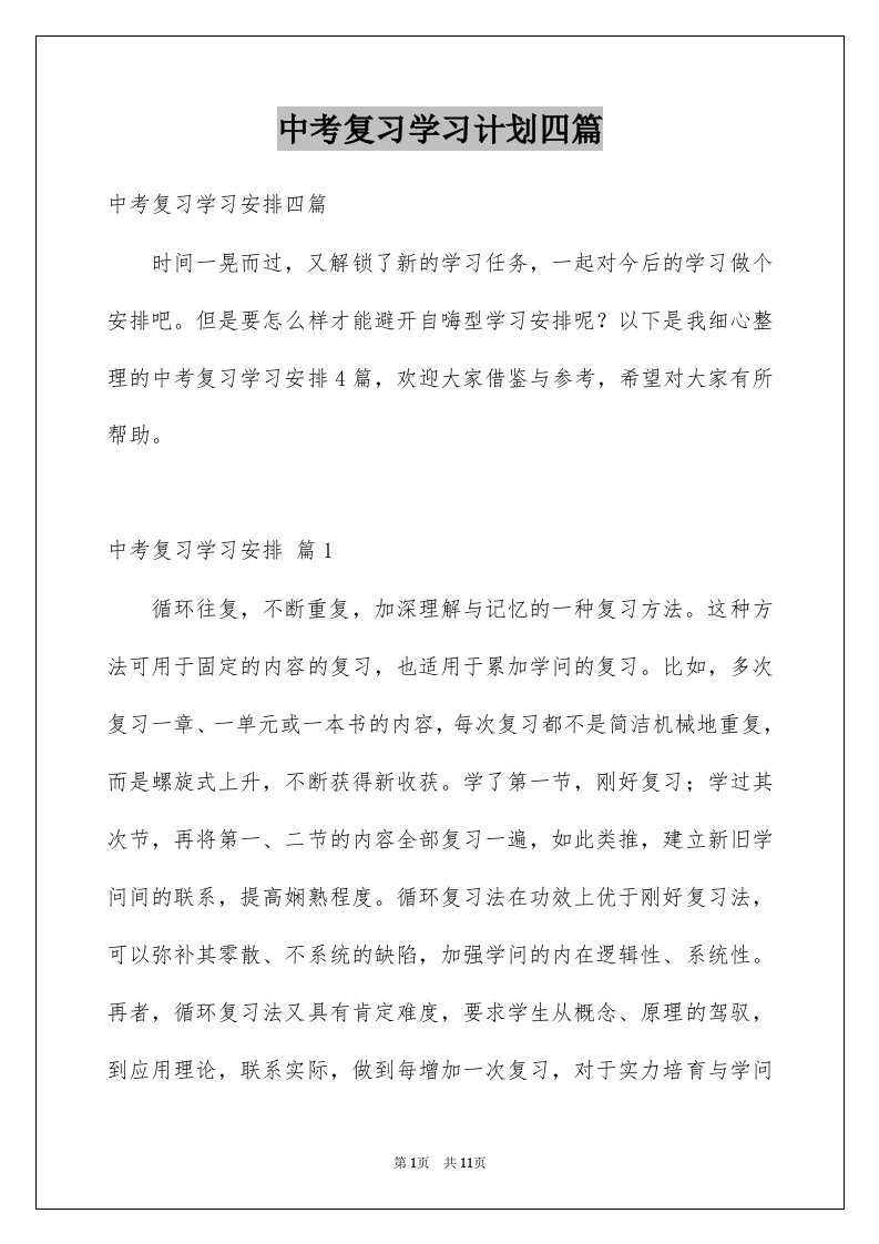 中考复习学习计划四篇范本