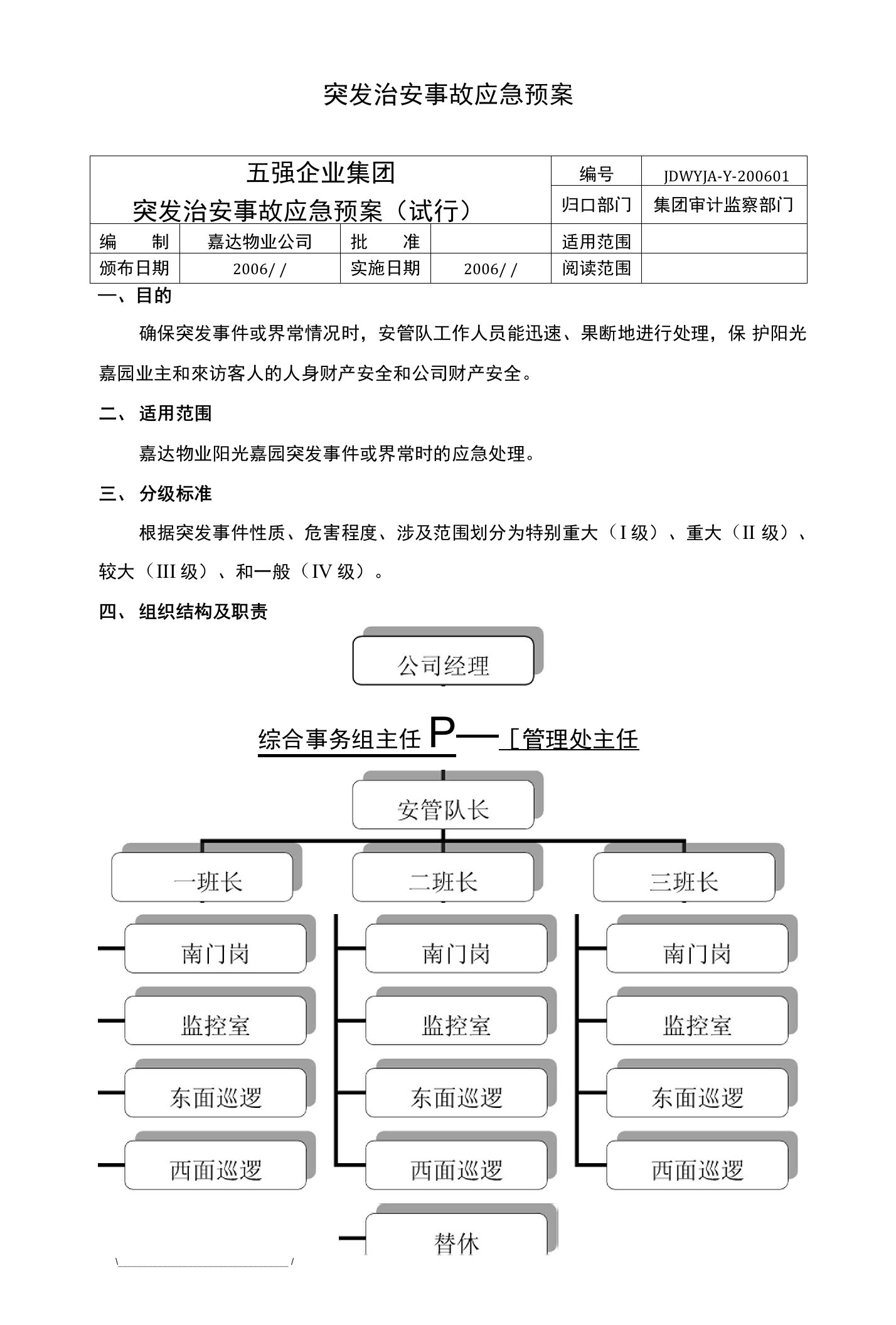 突发治安事故应急预案