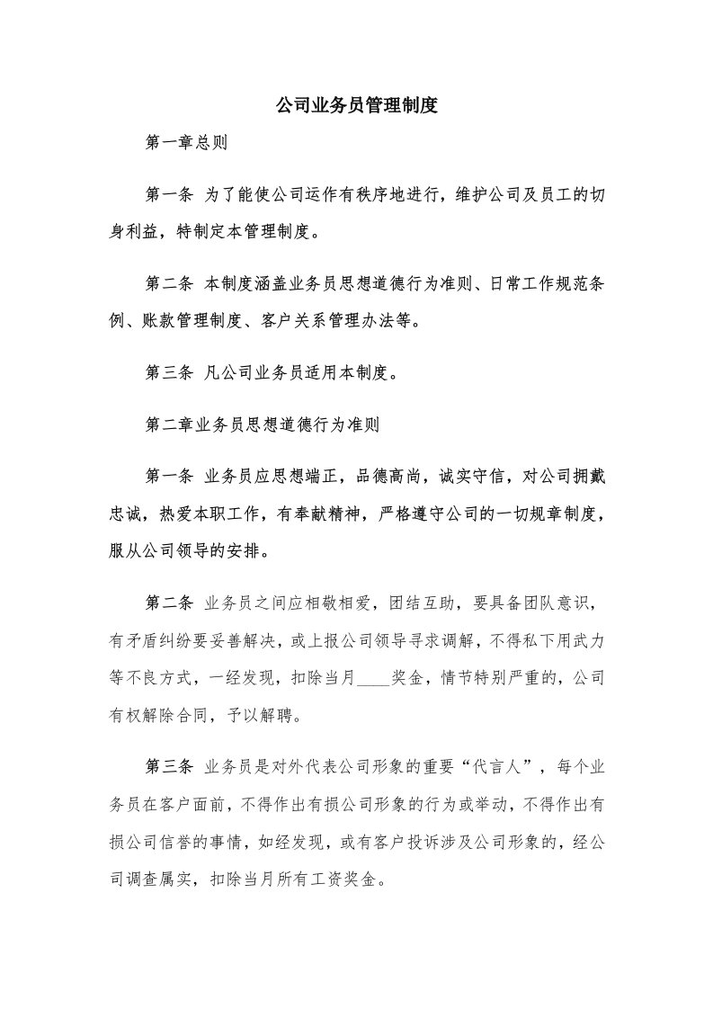 公司业务员管理制度