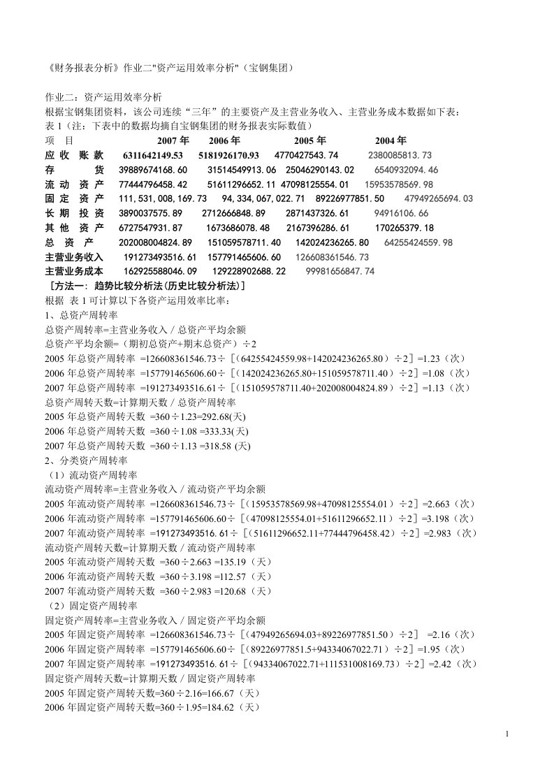 财务报表分析网上作业二(宝钢集团