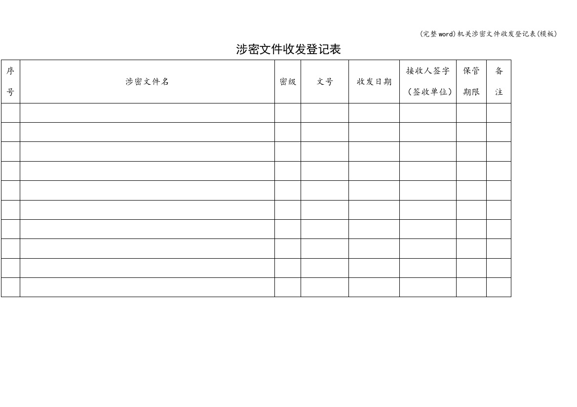 机关涉密文件收发登记表(模板)