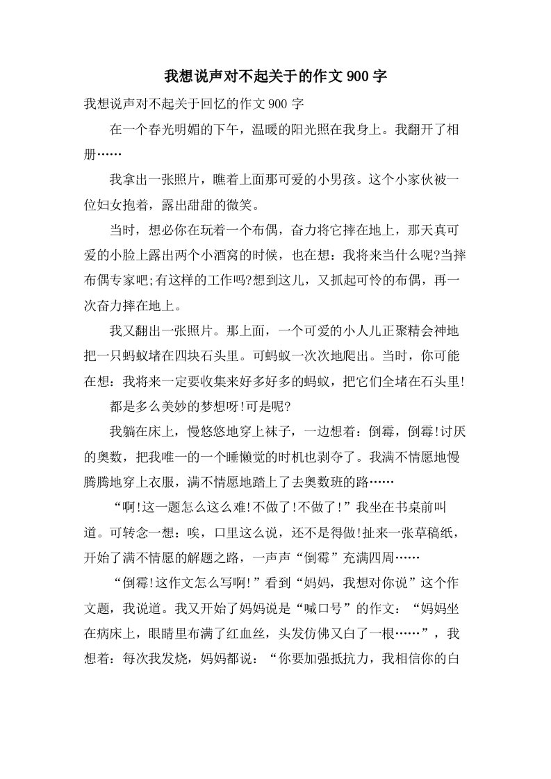 我想说声对不起关于的作文900字