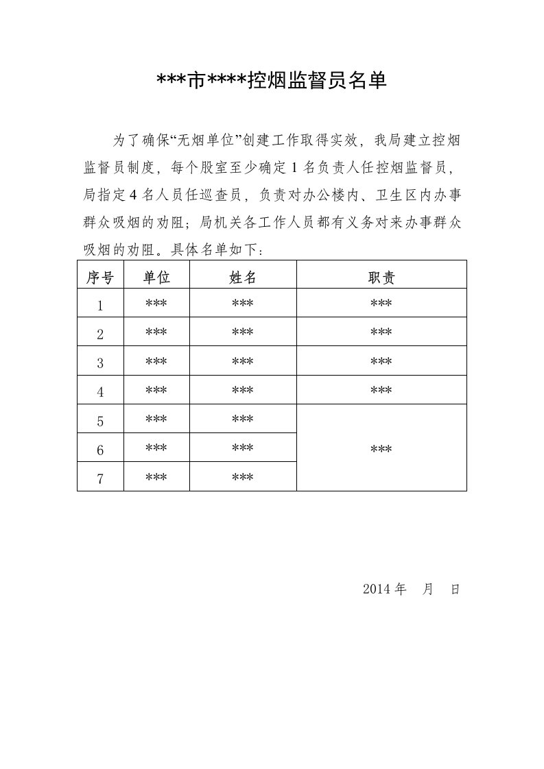 控烟监督员名单