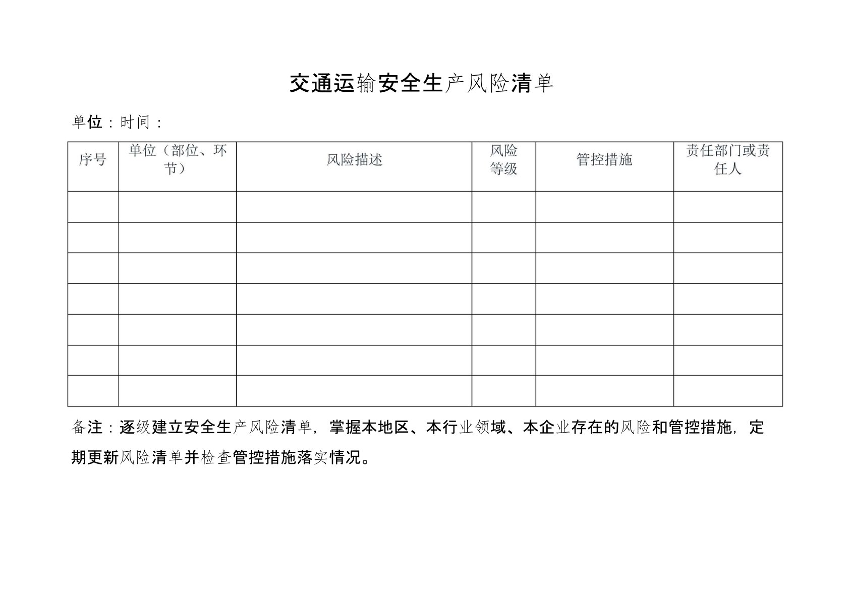 交通运输安全生产风险清单