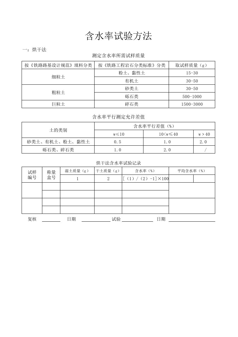 土工试验表格(烘干法)