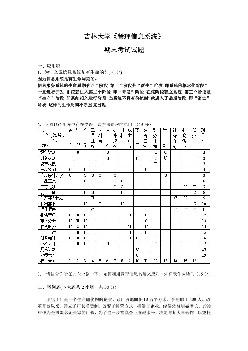 信息系统与信息资源管理考试题自动保存的