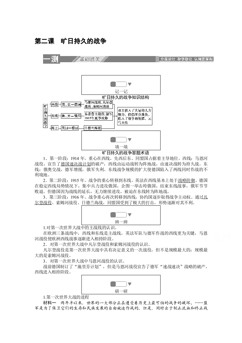 2019-2020学年历史人教版选修三检测：1-2旷日持久的战争