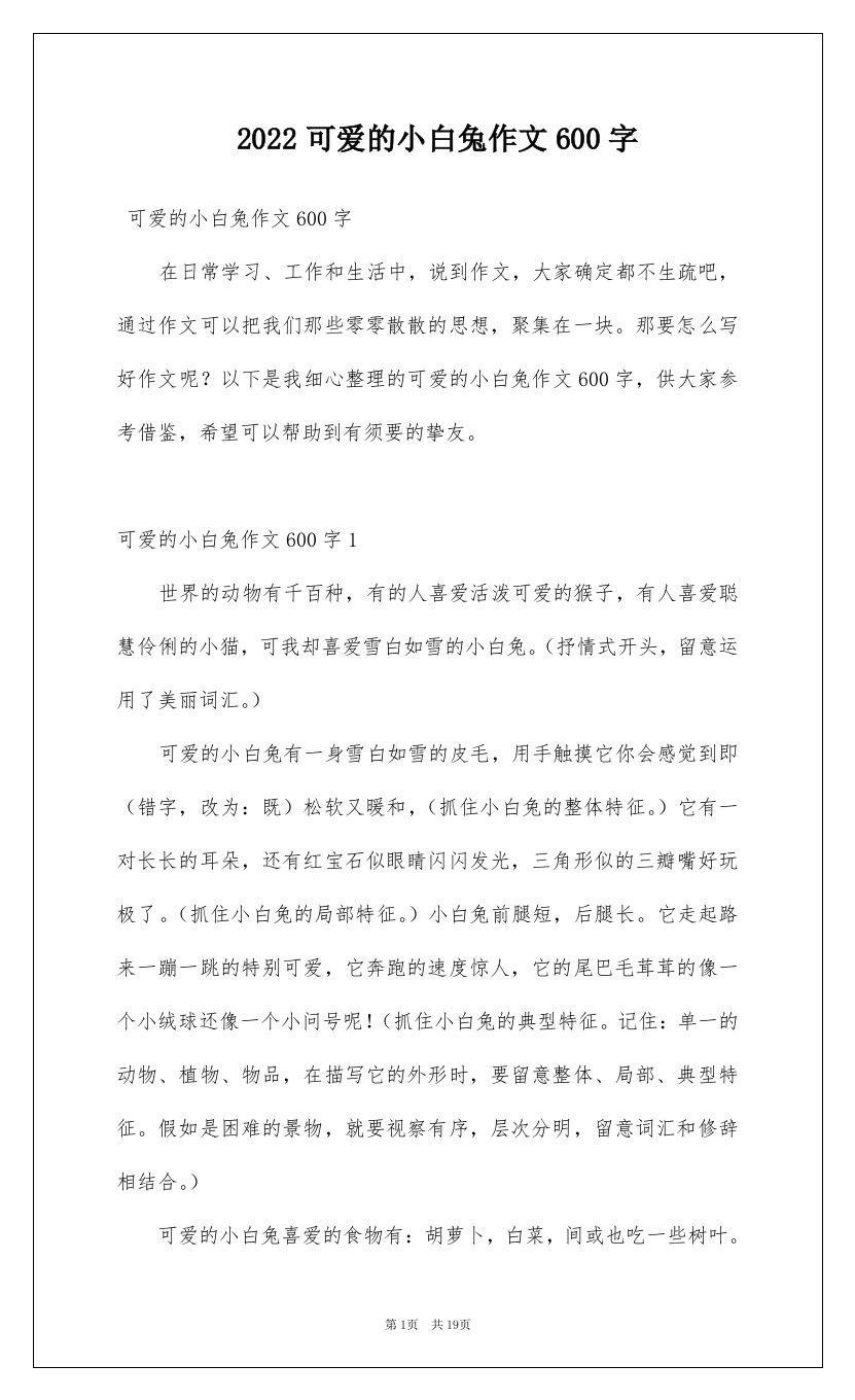 2022可爱的小白兔作文600字