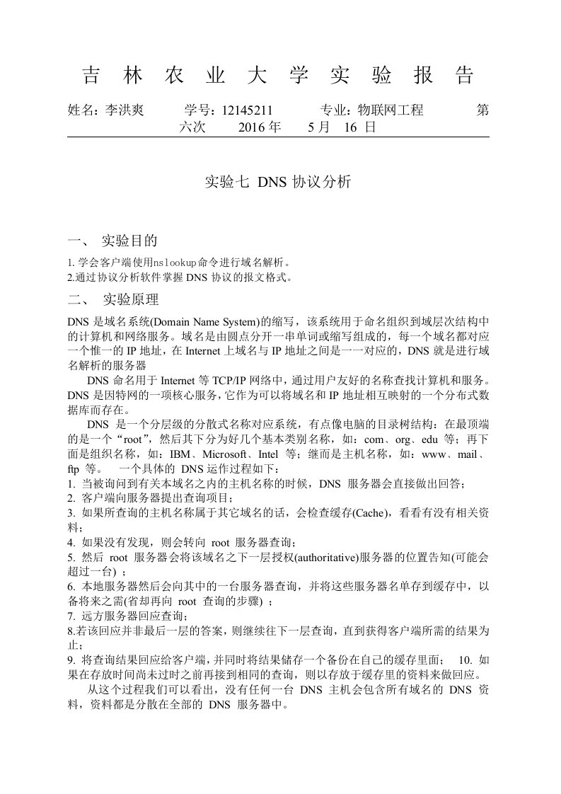 DNS协议分析实验