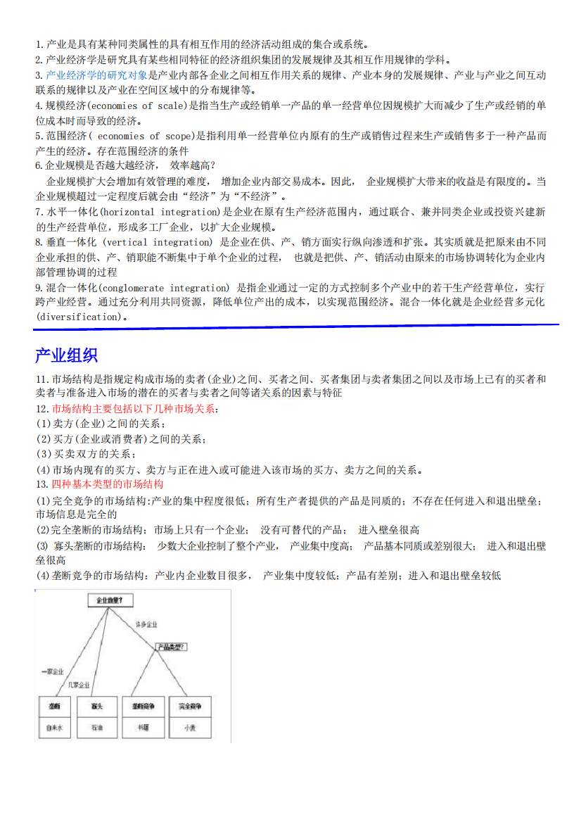 经管类专业课复习资料-产业经济学知识点