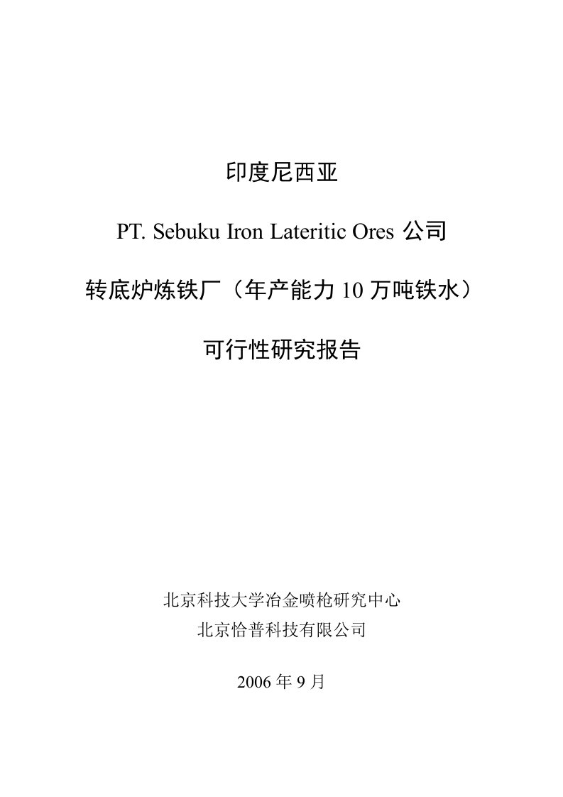 转底炉熔融还原炼铁可行性研究报告-印尼项目