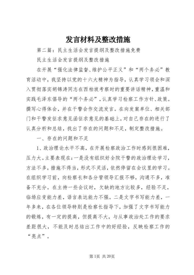 发言材料及整改措施