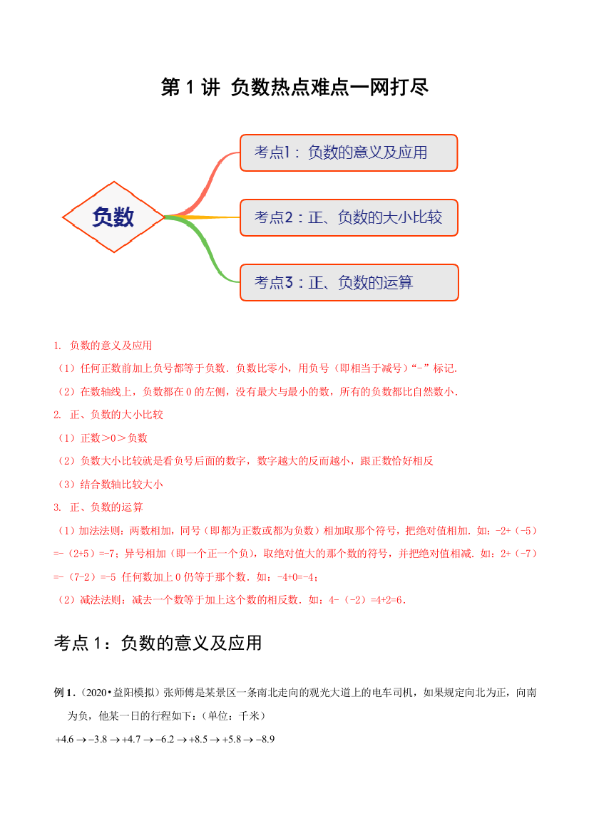 小学奥数思维训练精编讲义-第1讲-负数热点难点一网打尽教师版