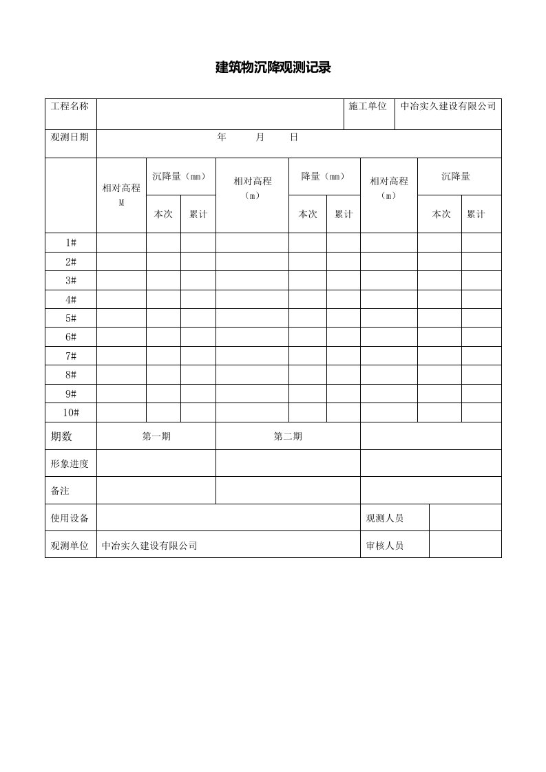 沉降观测记录表