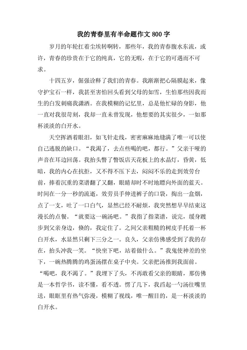 我的青春里有半命题作文800字