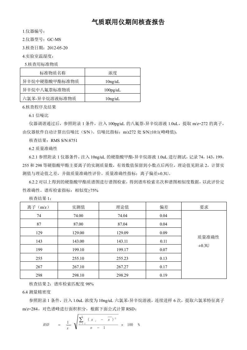 气质联用仪期间核查报告