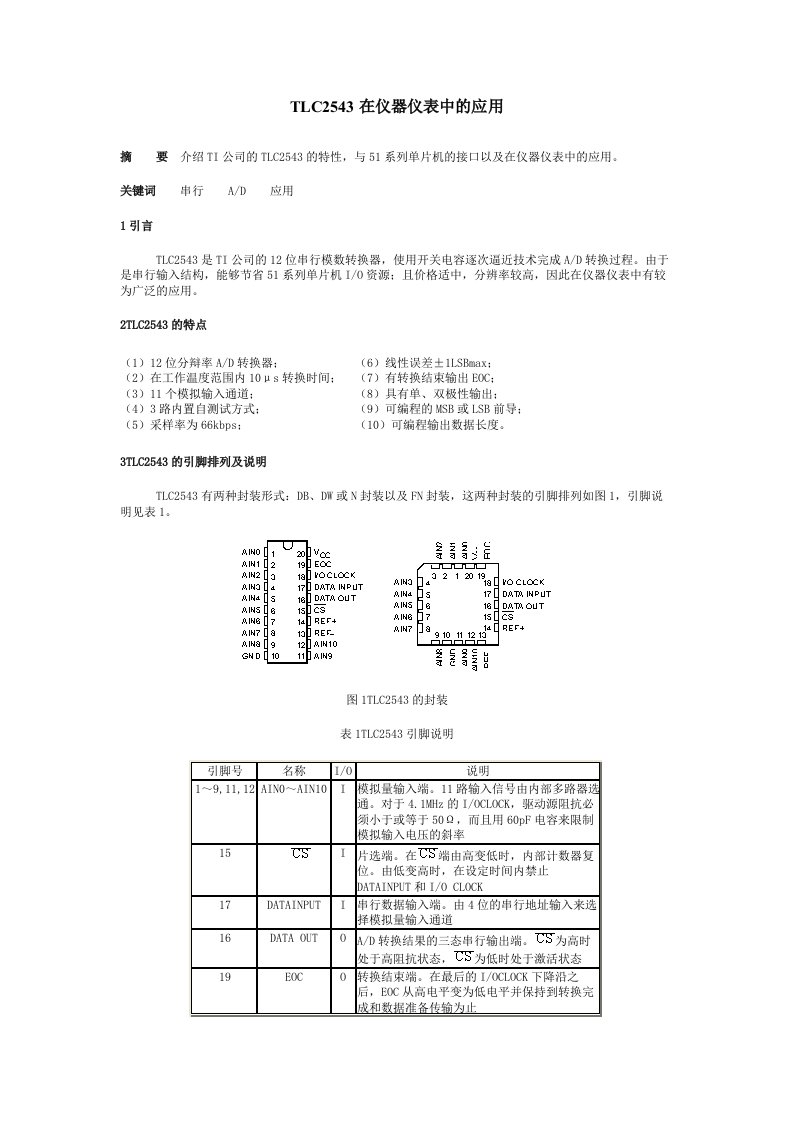 TLC2543在仪器仪表中的应用