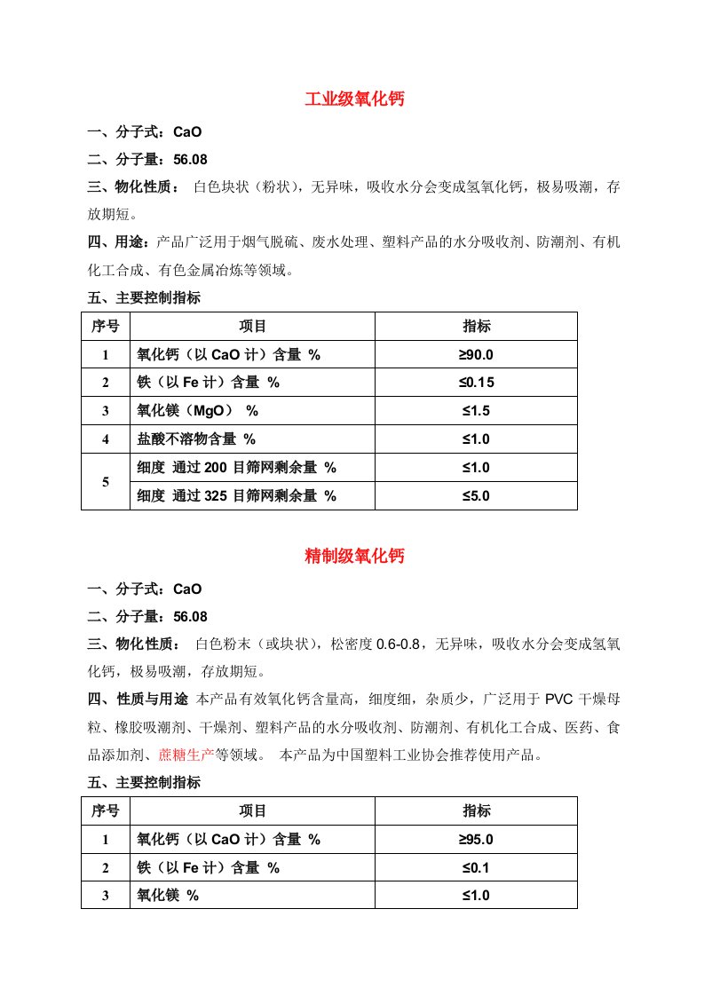 工业氧化钙和食品级氧化钙的区别（精选）