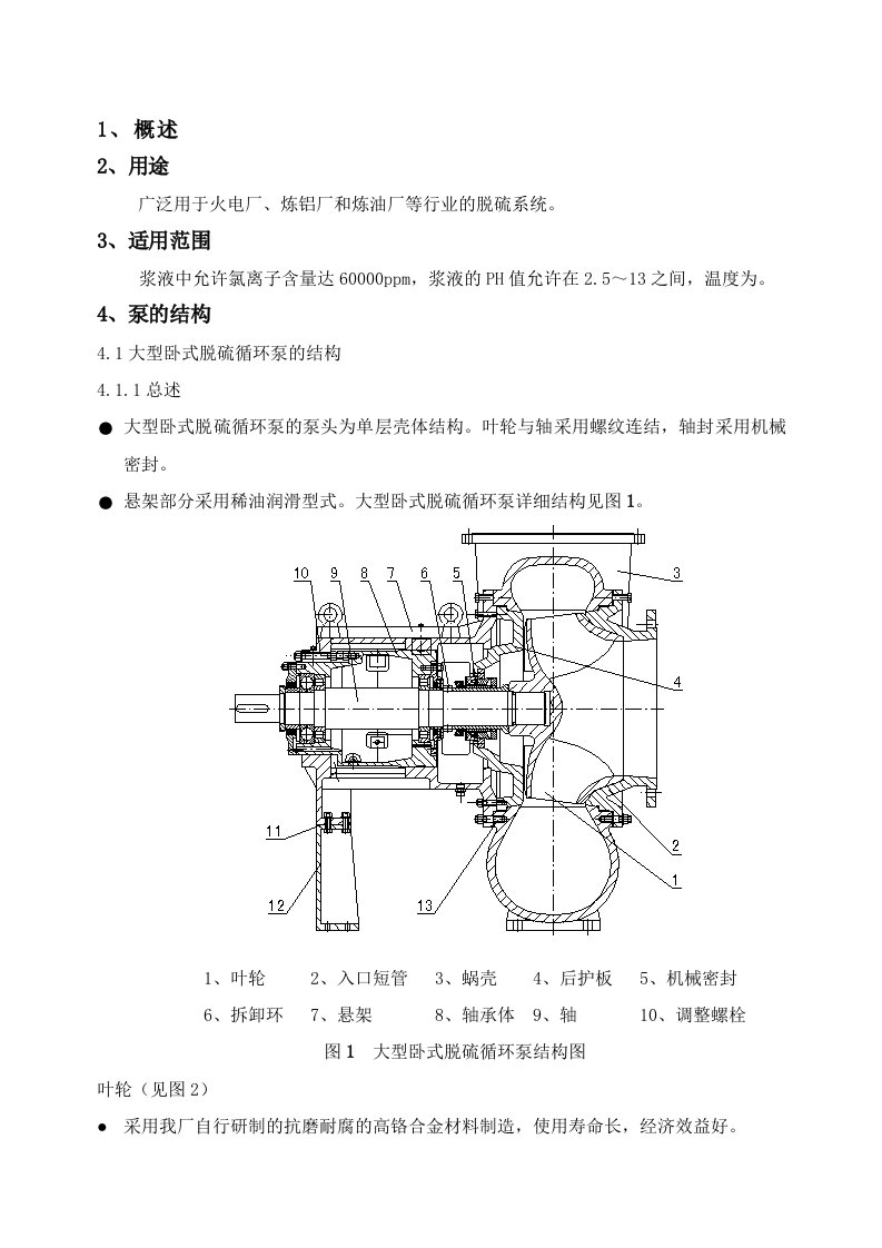 脱硫石工业泵循环泵的说明书