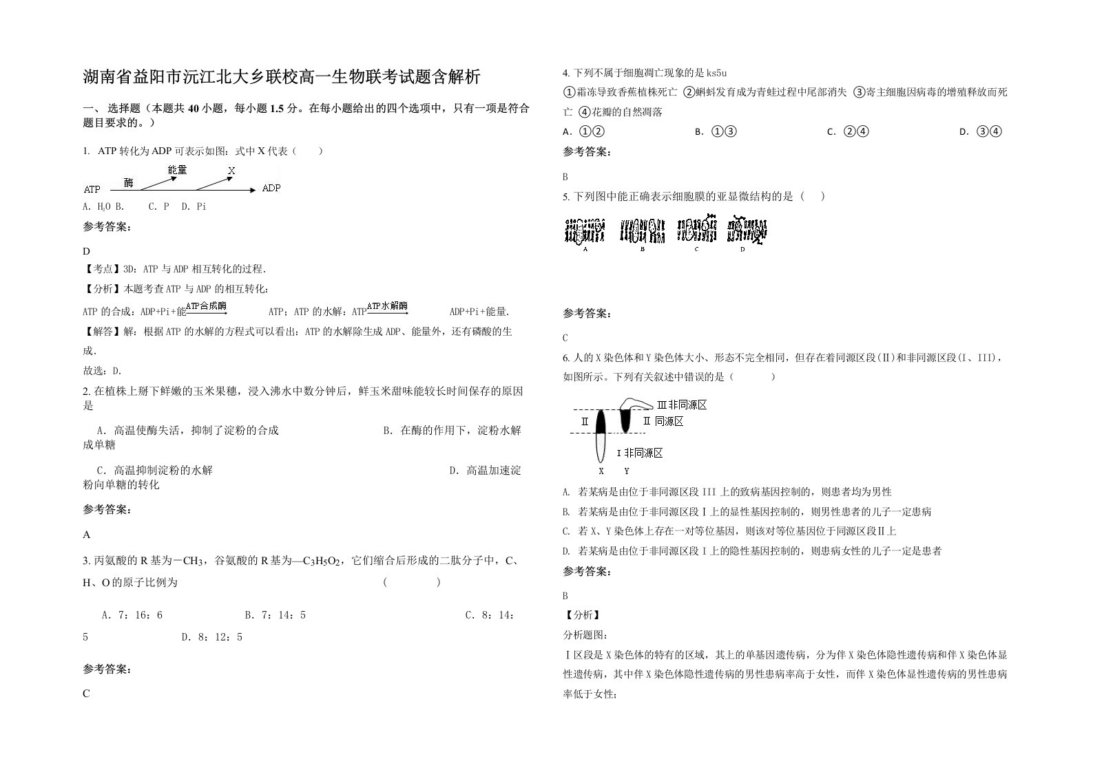 湖南省益阳市沅江北大乡联校高一生物联考试题含解析