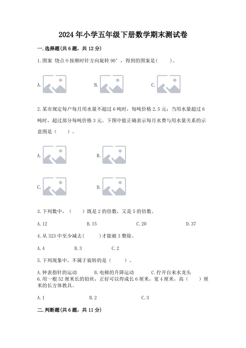 2024年小学五年级下册数学期末测试卷含完整答案【历年真题】