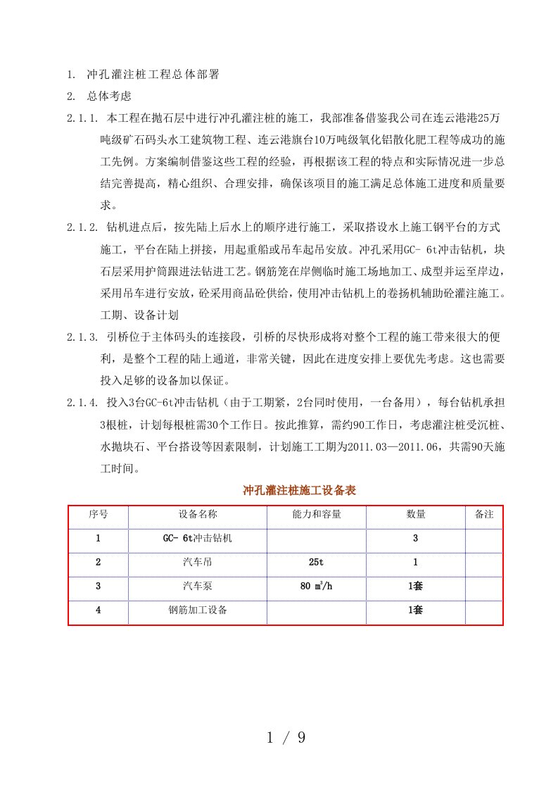 冲孔灌注桩施工方案