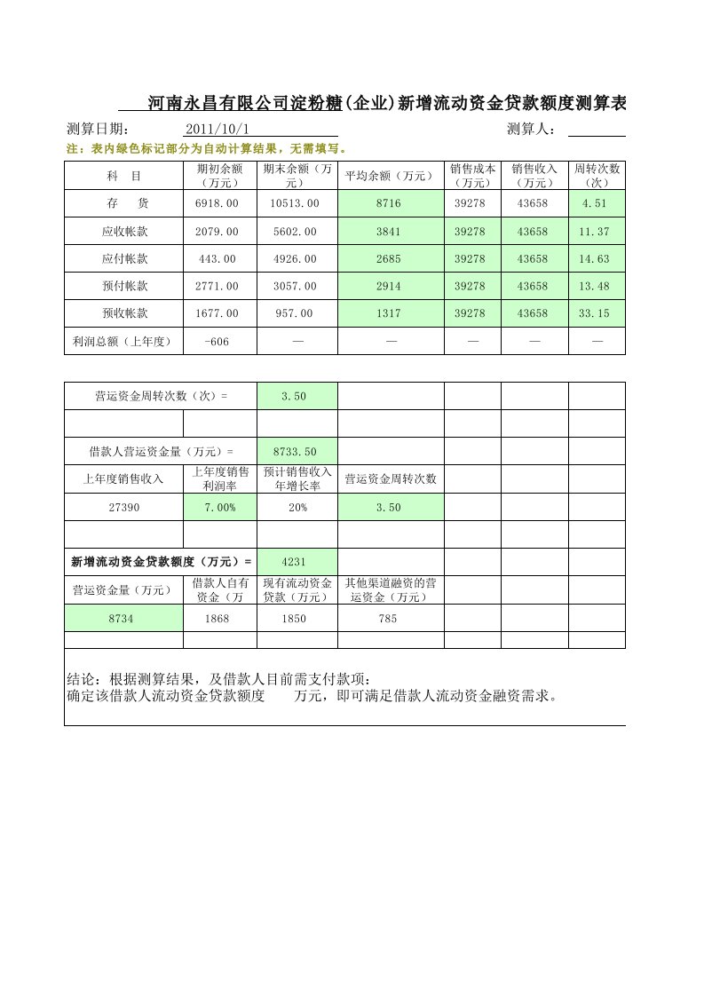 (企业)新增流动资金贷款额度测算表-20110321(1)(1)