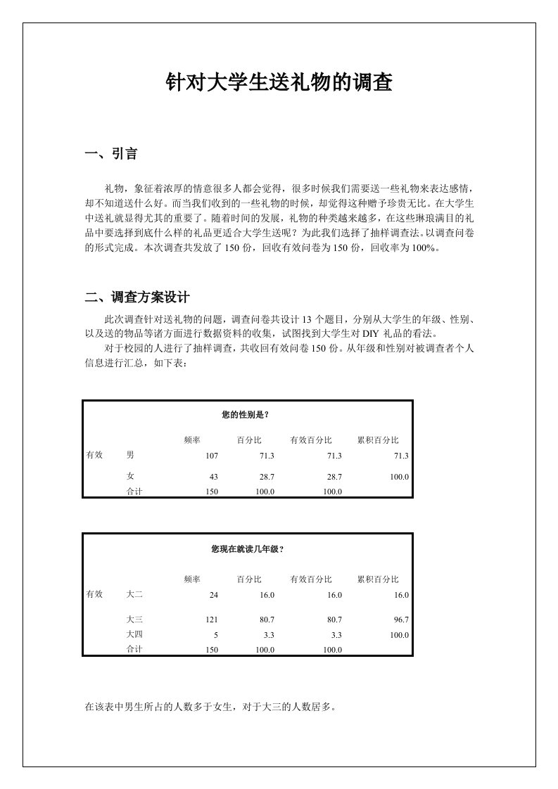 spss针对大学生送礼物的调查3