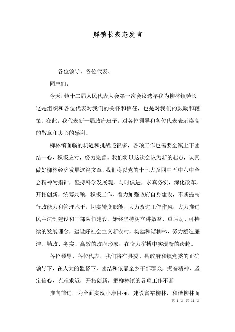 精选解镇长表态发言