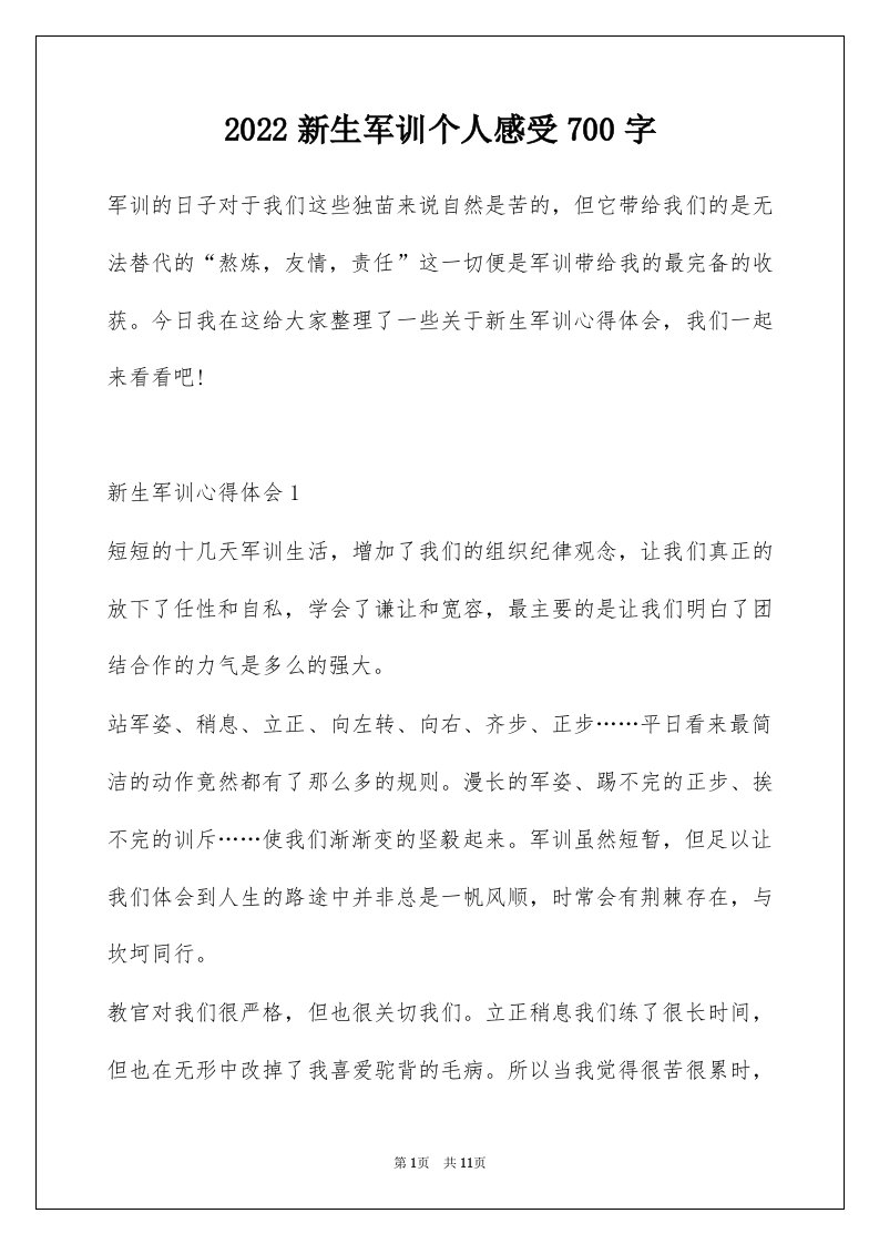 2022新生军训个人感受700字