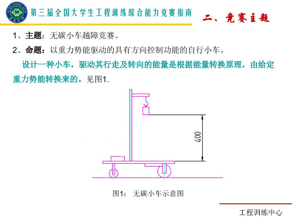 2、命题：以重力势能驱动的具有方向控制功能的自行小车