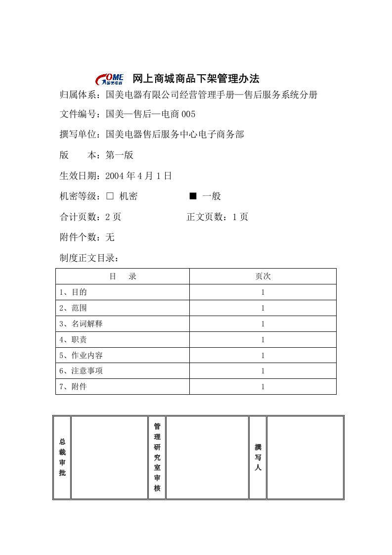 精选网上商城商品下架管理办法