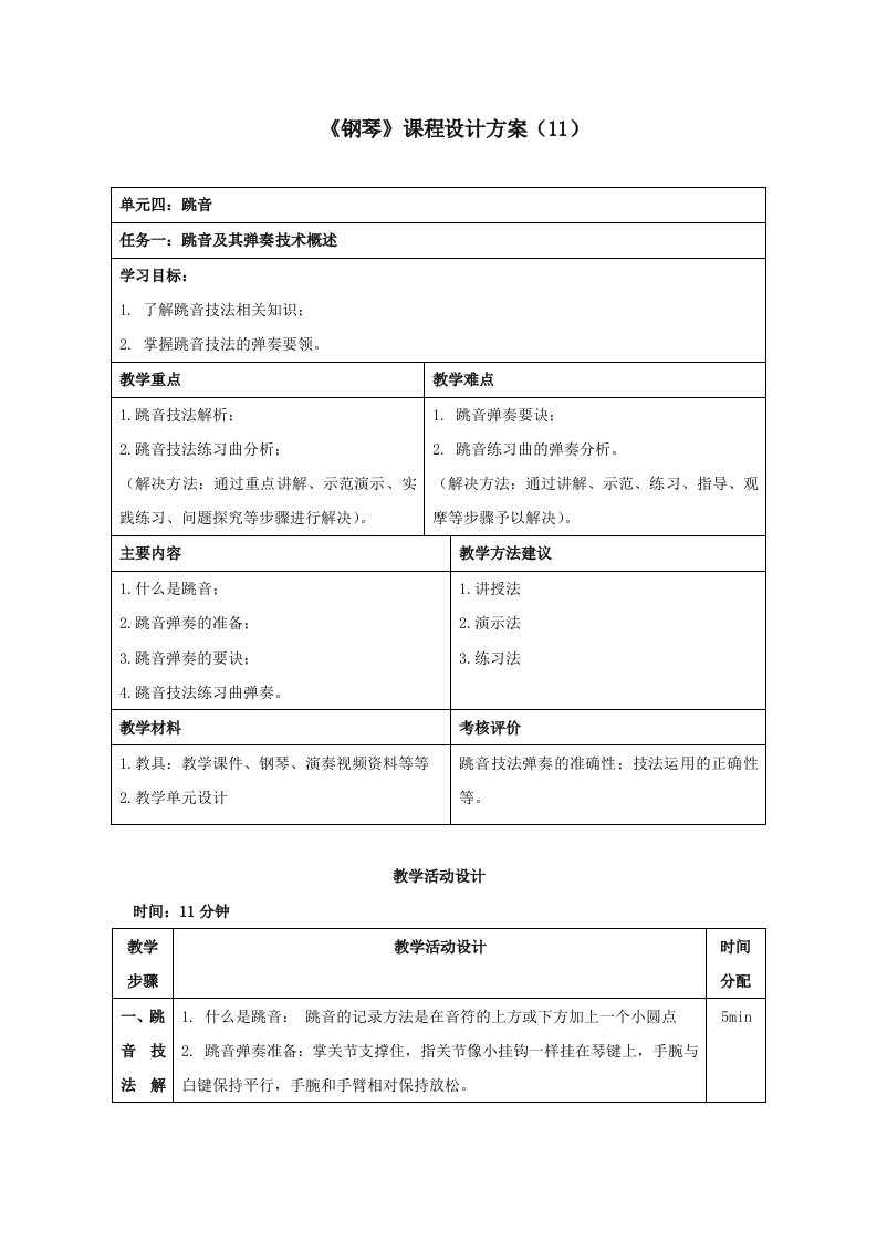 跳音及其弹奏技术概述课程设计方案