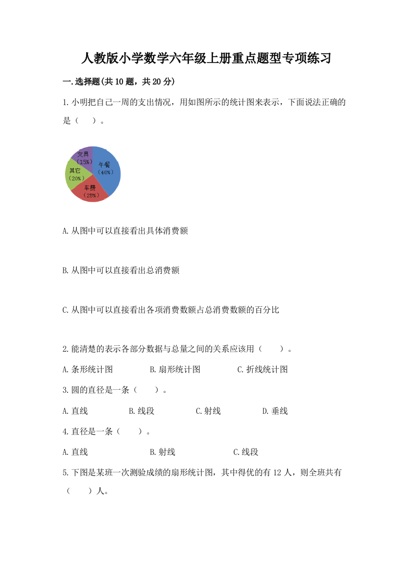 人教版小学数学六年级上册重点题型专项练习含完整答案【各地真题】