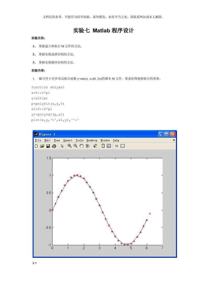 Matlab程序设计实验报告