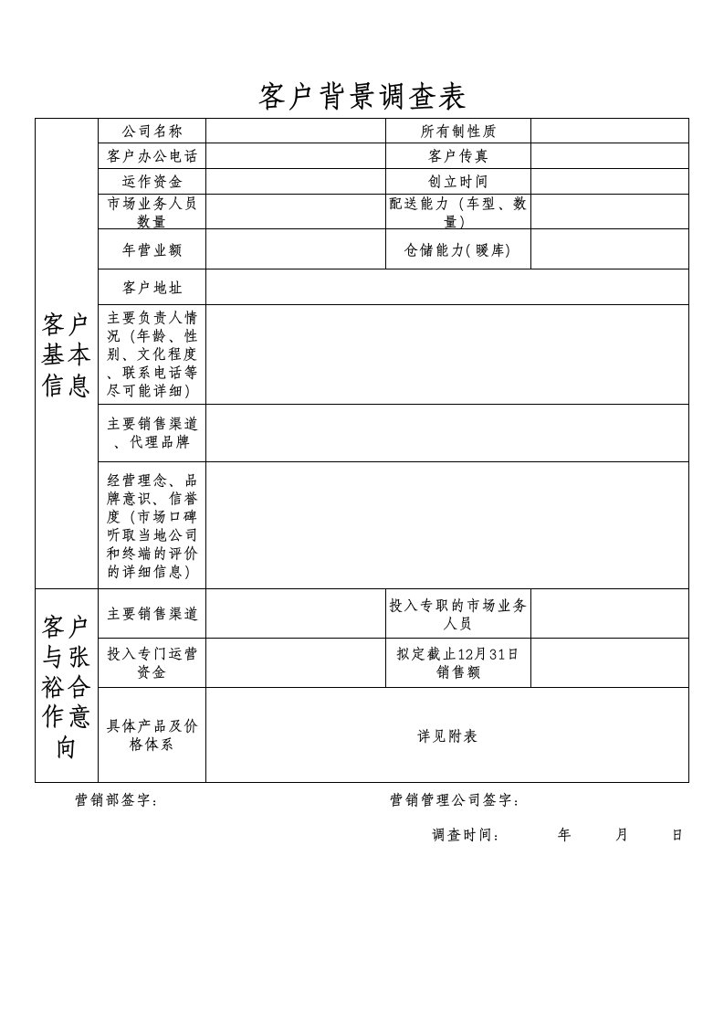 客户背景调查表