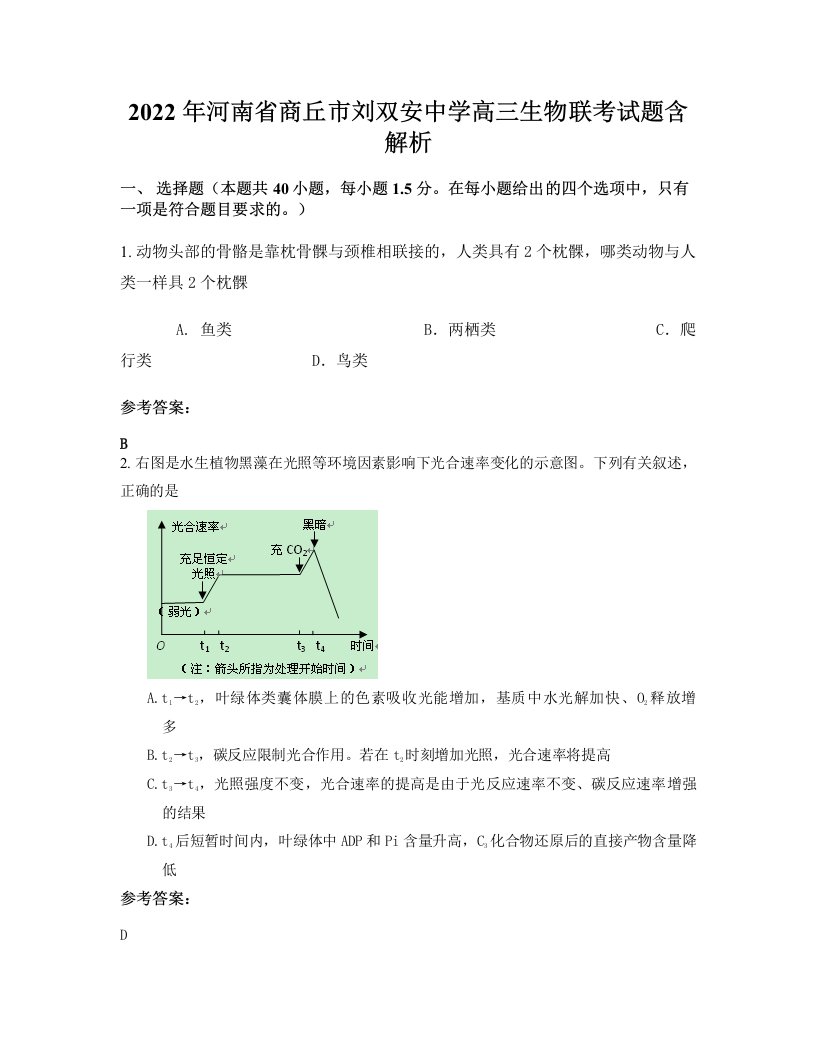 2022年河南省商丘市刘双安中学高三生物联考试题含解析