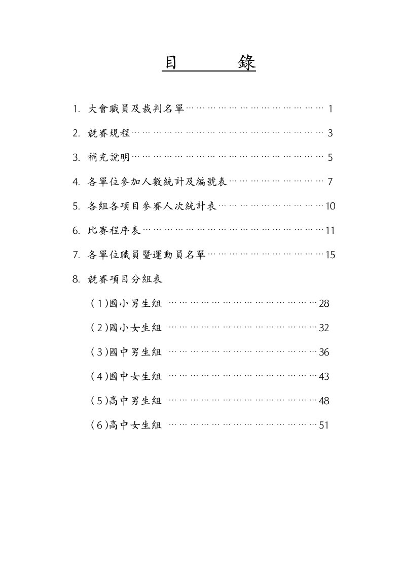 竞赛项目分组表