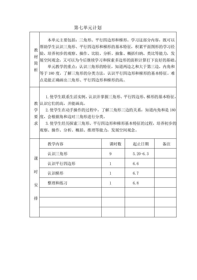 最新苏教版四年级数学下册第七单元教案