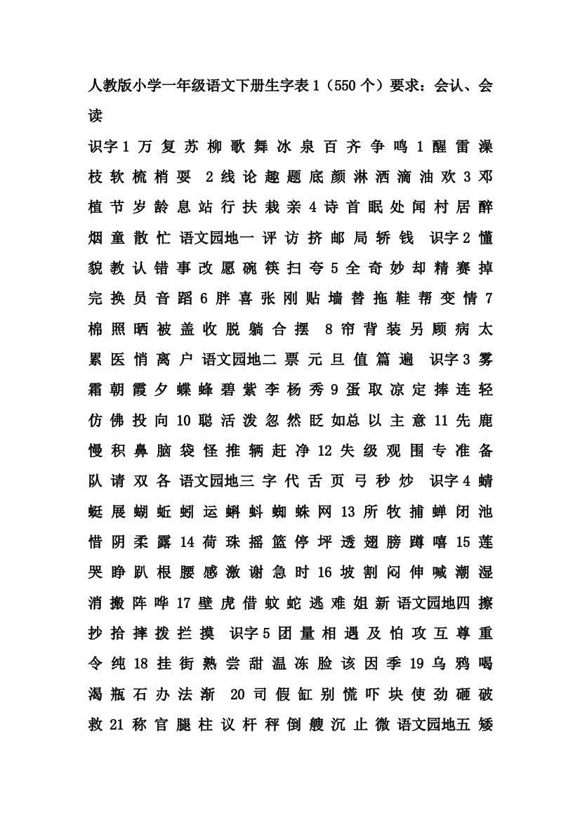 一年级550字幼儿识字