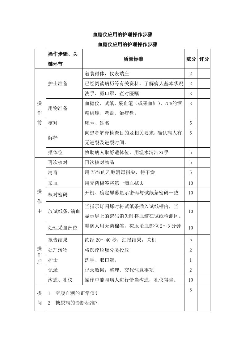 血糖仪应用的护理操作步骤