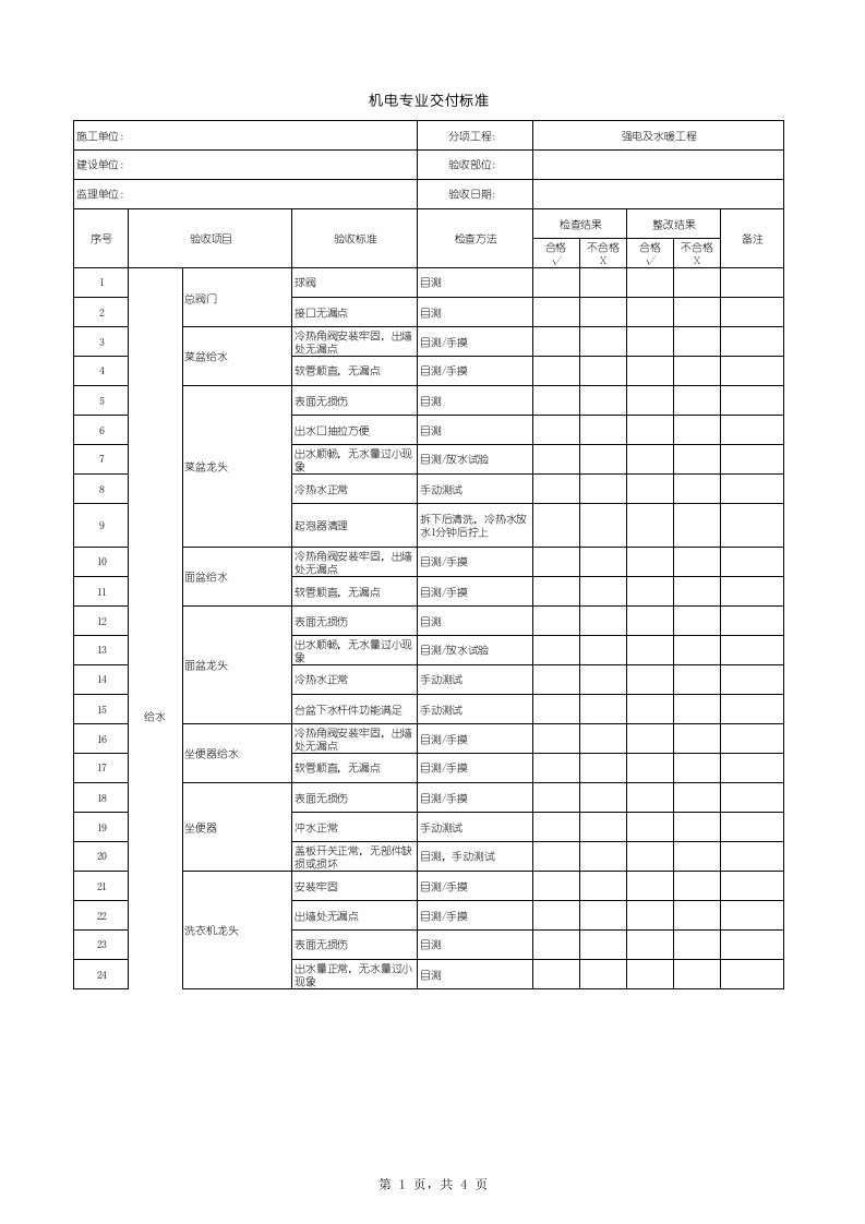 机电专业交付标准