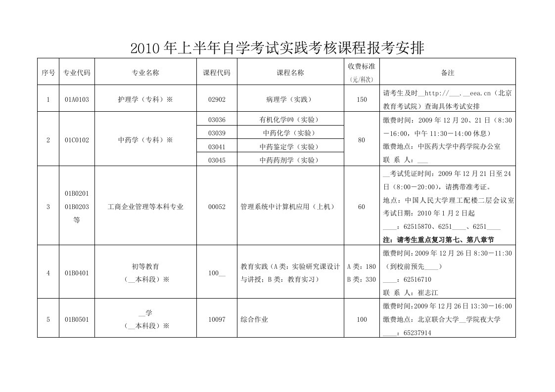 上半自学考试实践考核课程报考安排