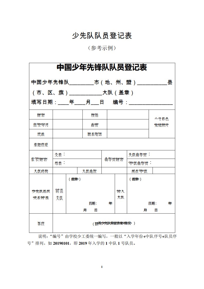 少先队队员登记表