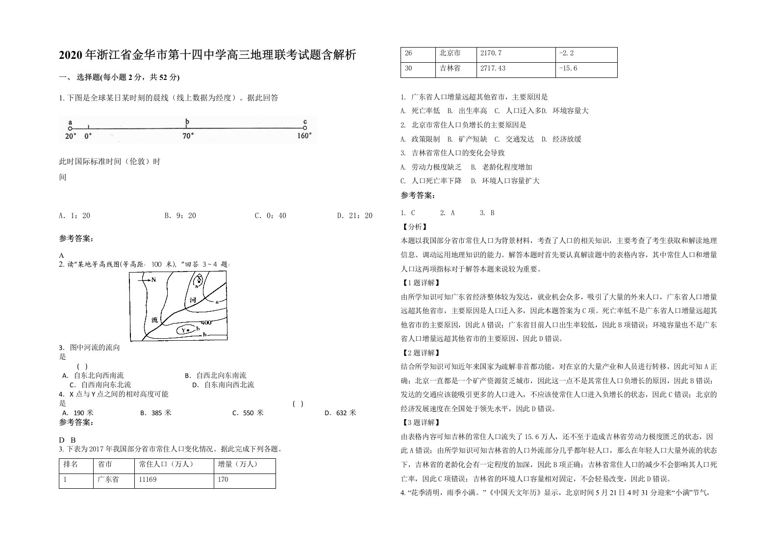 2020年浙江省金华市第十四中学高三地理联考试题含解析