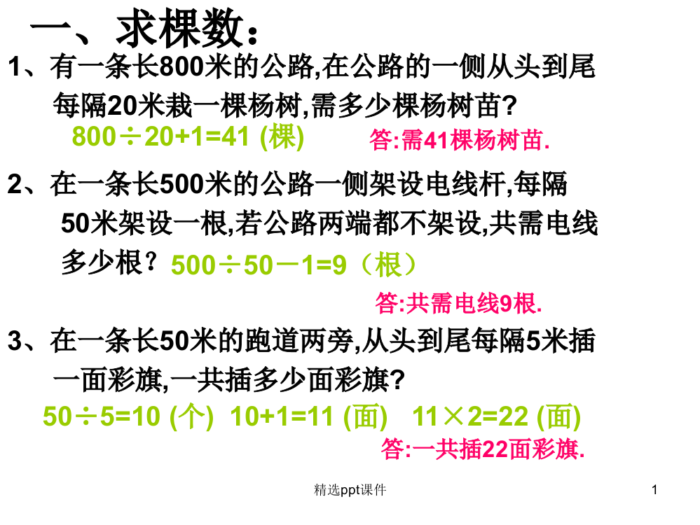 人教版小学四年级数学下册植树问题PPT课件