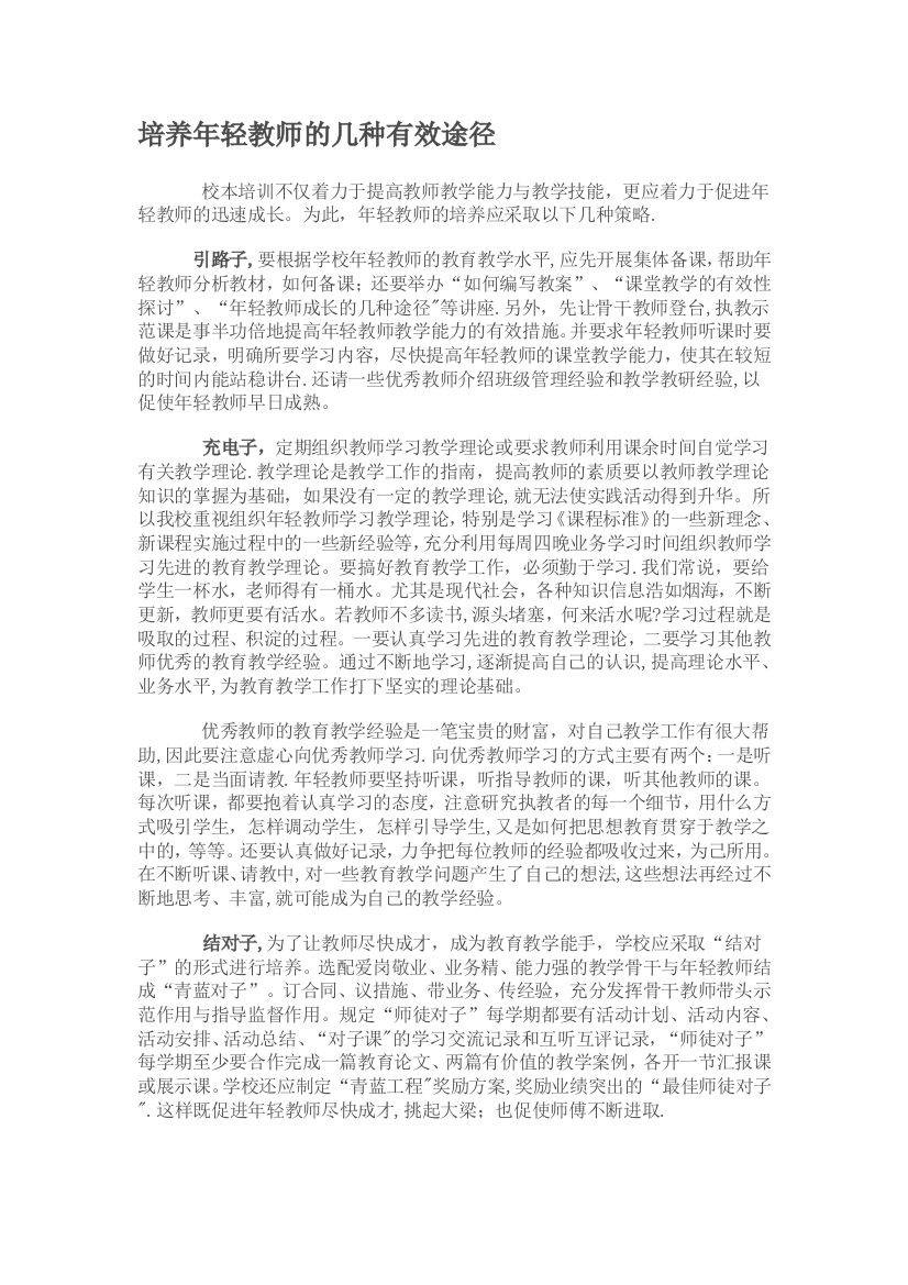 培养年轻教师的几种有效途径