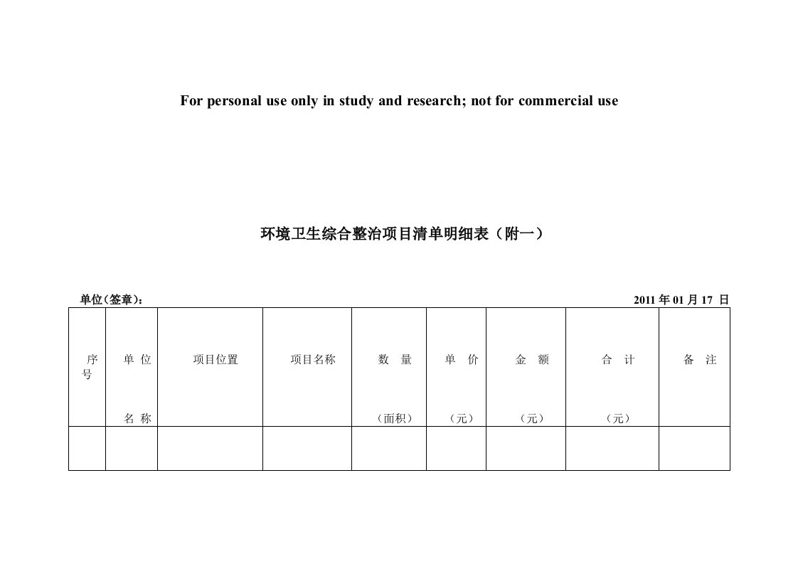 环境卫生综合整治项目清单