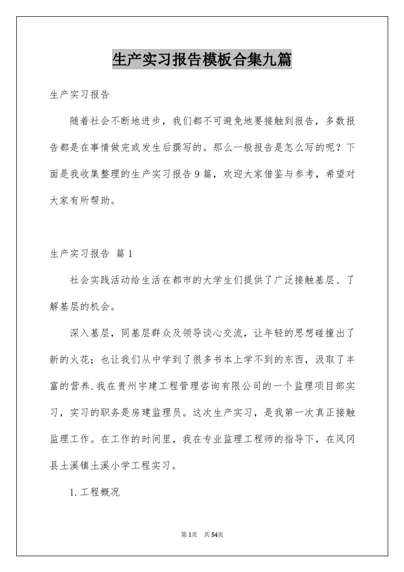 生产实习报告模板合集九篇