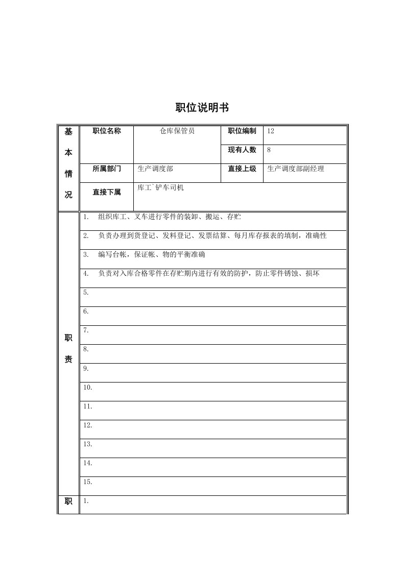 江动股份-保管员职务说明书